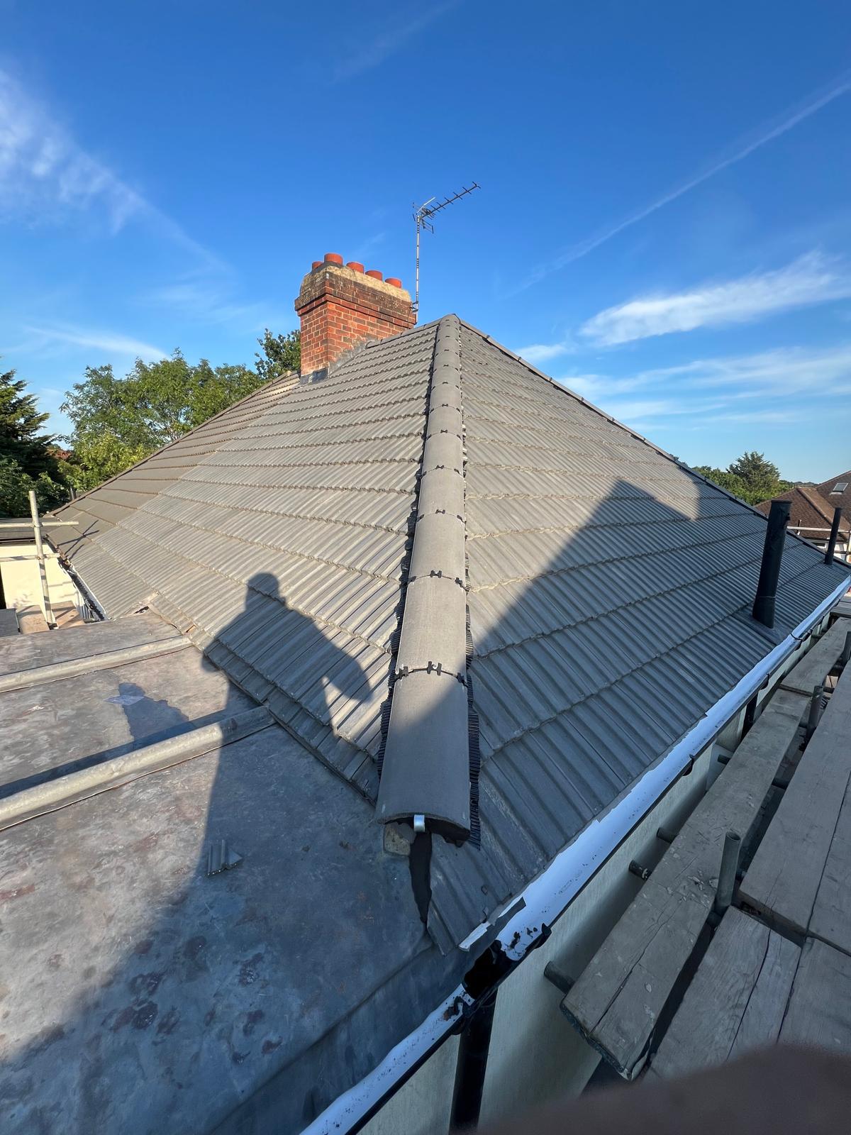 Grey Tile Re-roof & Chimney Flashing — roofing work in the South